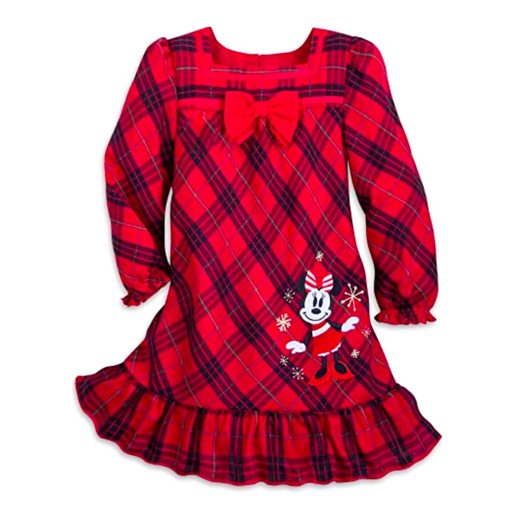 Disney Red & Black Flannel Holiday Christmas Minnie Mouse Nightgown Pajamas 3T